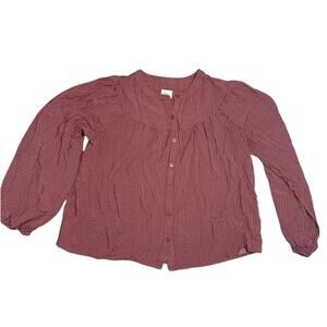 A New Day Womens Pink Polka Dot Long Sleeve Button Up Peasant Blouse X-Small